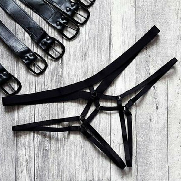 Naisten seksikkäät stringit avoimella haaralla, alushousut, G-string, musta 2XL Black