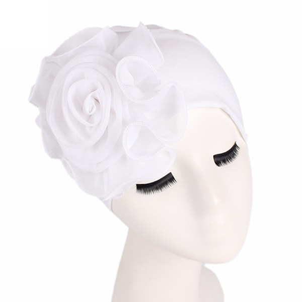 Hætte til kvinder med stort blomstermønster, bandana-hætte, beanie white