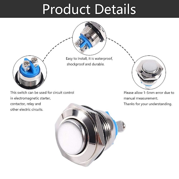 Metallisk trykknappbryter Startknapp Lås På/Av Dreiemomentbryter For 16mm Monteringshull 5/8\" Vanntett sjx