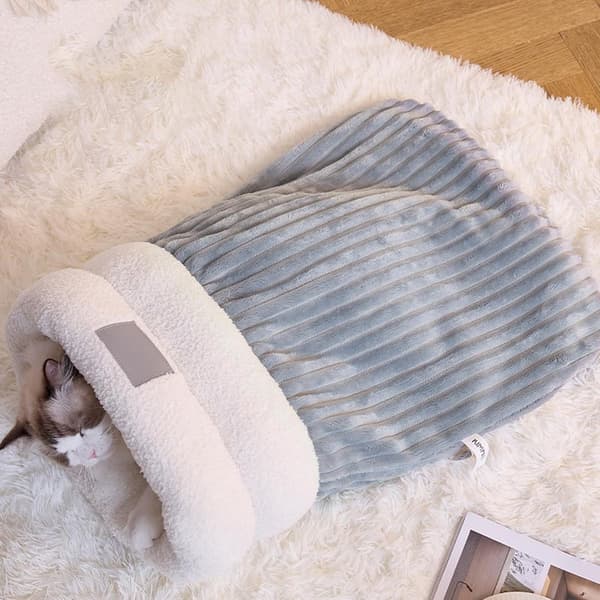 Vintersovepose til katte op til 5,4 kg, kæledyrsseng til katte og små hunde, blød isoleret sovepose, kæledyrstilbehør, kattekurv, soveplads