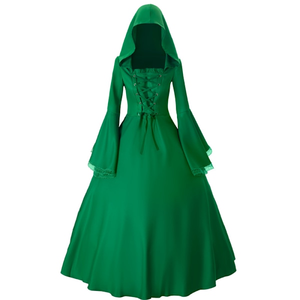 Naisten Goottilainen Victorian Noita Vampyyrimekko Keskiaikainen Renessanssi Halloween Cosplay Huppupuku green XL