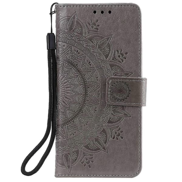 Præget Mandala Blomster Stand Pung Læder Etui til Samsung Galaxy A40 Grå Grå Grey Grey