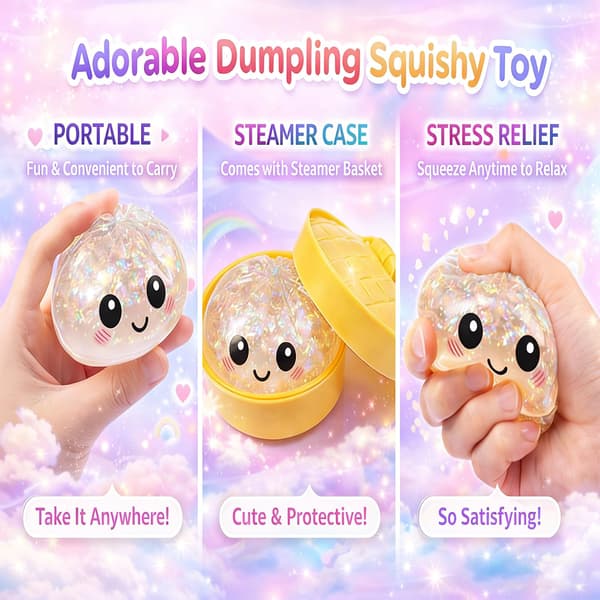Glitter Dumpling Squishy, Blød Klemme Fidget, Angstlindrende Sensorisk, Sød Nyhedsform, Skrivebords Stresslindring, Gaveidé, 2-pak Red+Blue