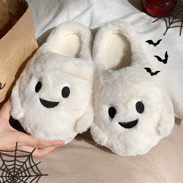 Halloweentofflor för kvinnor med spök- och fladdermusdesign 36-37