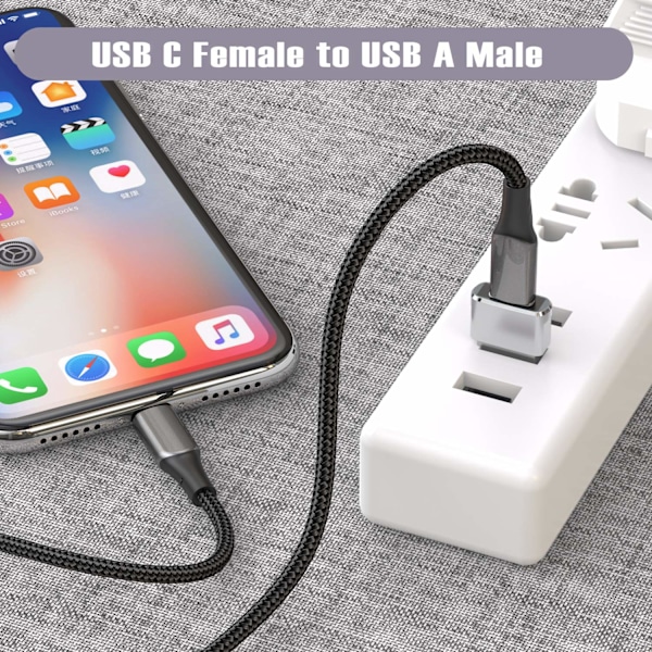 USB till USB C-adapter 3-pack, Typ C hona till USB A hane-omvandlare