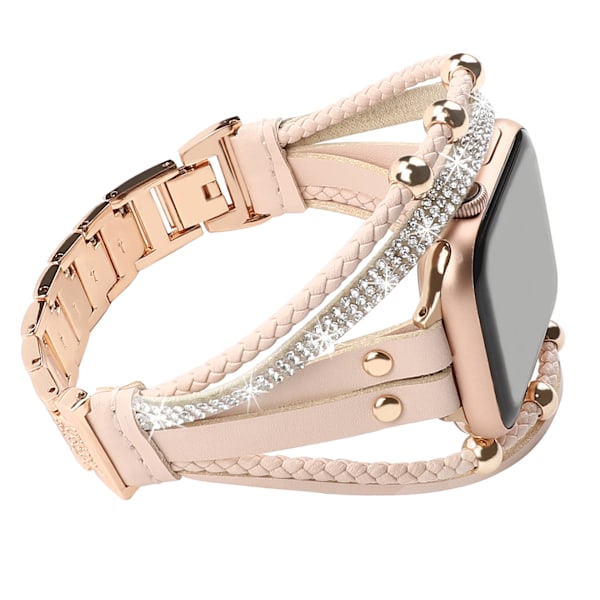 Bracelets that weave leather bands compatible with Apple Watch Rose Pink Y