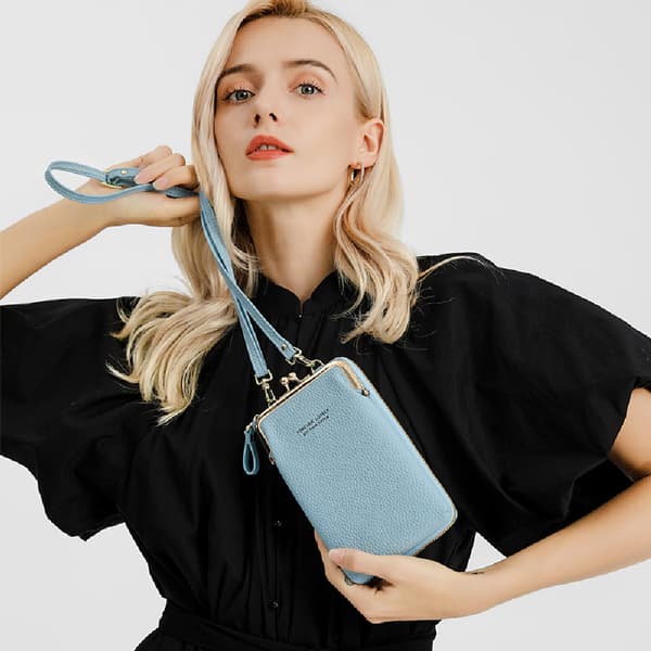 Mobiltelefon taske med skulderrem / Håndtaske - Sort Light blue