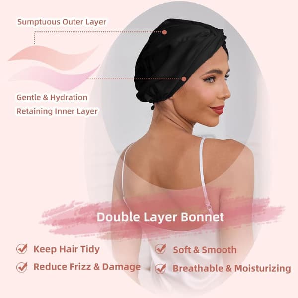 SOHO Night Cap Sovehætte Silke Satin Turban Hue - Sort