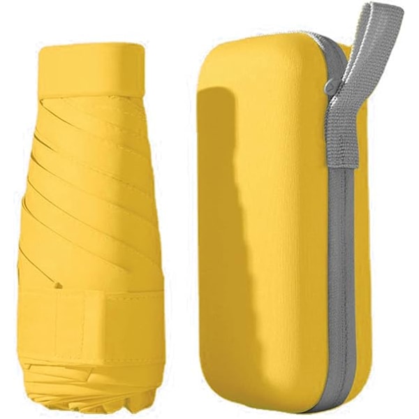 Rejse Paraply, Ribber Mini Rejse Paraply Stærkt Paraply Foldbart Solparaply Vindsikkert Regnparaply Letvægts Lille Anti-UV Paraply 90x53cm Yellow