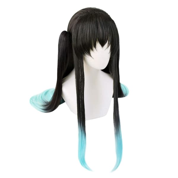 Unisex japansk anime cosplay paryk lang gradient sort blåt hår med haleklemmer (sort)