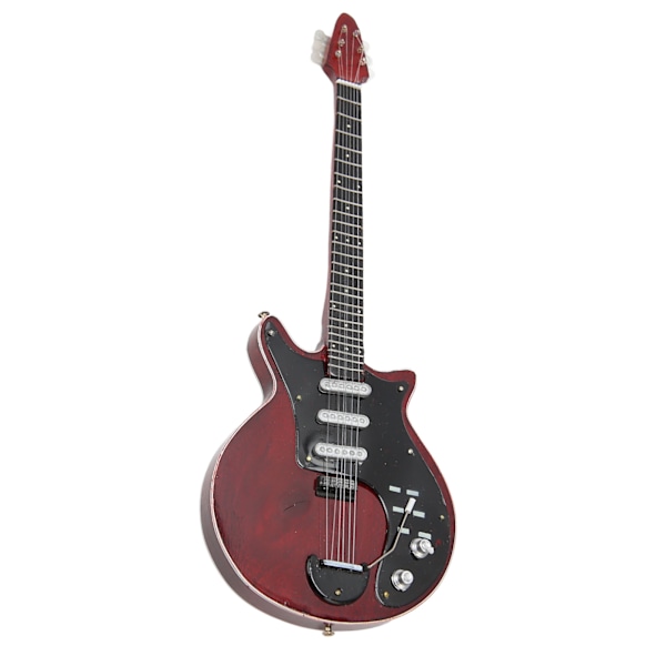Miniature elguitar i rødbrun farve med stativ og etui, musikinstrumentmodeldekoration 10 tommer