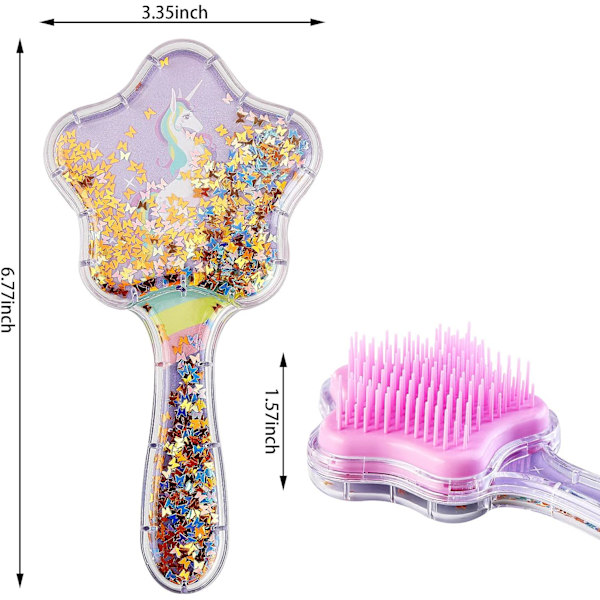 Padlebørste til små piger (3-8 år), glider let gennem filtre uden at trække, enhjørning glitter børste filtre (lavendel)