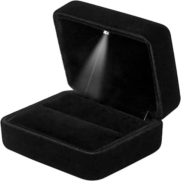 Sammetringask med LED-ljus ringask för bröllop, frieri, förlovning