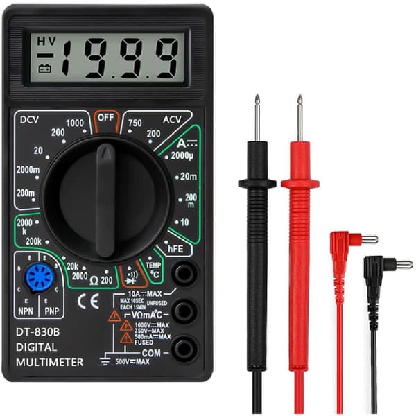 Multifunksjonelt bærbart multimeter for bil- og apparatproblemer, digitalt multimeter med isolerte sklisikre testledninger, kompakt design og