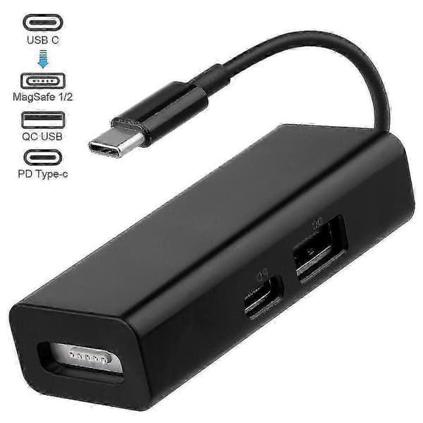 USB-C 3-i-1 MagSafe-adapter Typ C till MagSafe 1/2-omvandlare för bärbara datorer Black