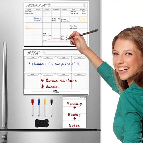 Magnetisk Månadskalender för Planering - Torkbar Vittavla med Flera Färger Black