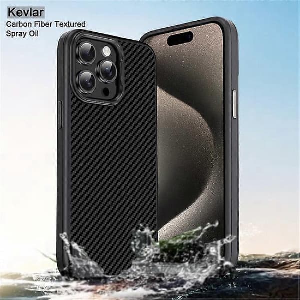 IPAKY Kompatibel med iPhone 15 Plus TPU-deksel Karbonfibertekstur Telefondeksel Metall Linseramme Grey