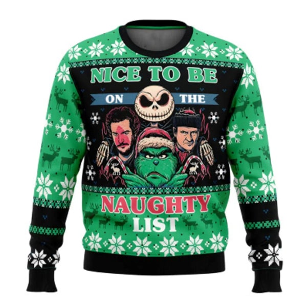 NICE TO BE ON THE NAUGHTY LIST Stygg Julgenser Pullover Menn 3D Gensere Topper XS NAUGHTY LIST