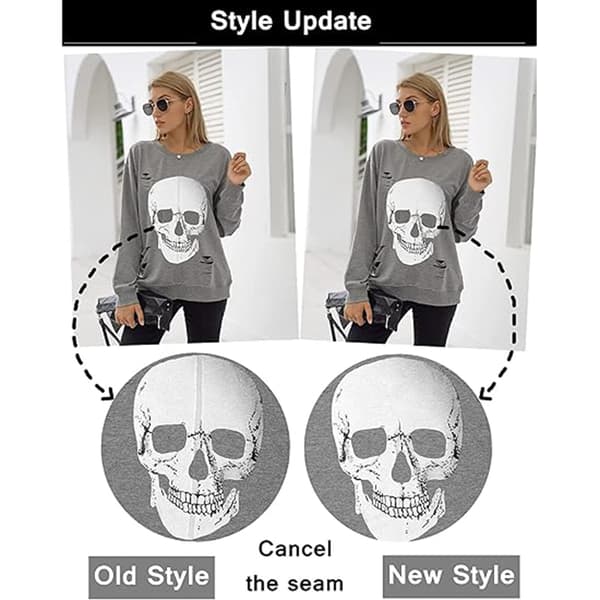 Halloween Tröja för kvinnor med döskallegrafik, grå grey XL