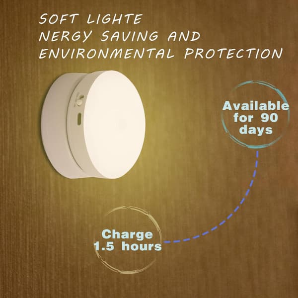 Bevegelsessensorlys innendørs USB oppladbart LED nattlys med Auto/På/Av-moduser LED-lys for soverom