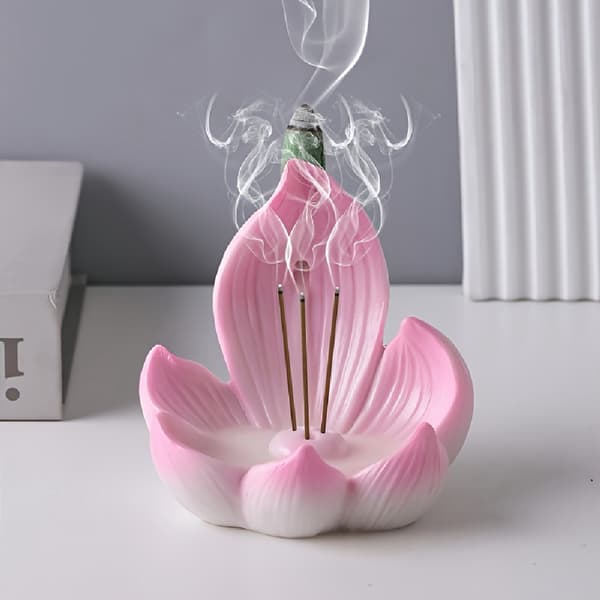 Lotus Base Backflow Røkelsesbrenner, Harpiks Håndverk Diffuser, Multifunksjonell Hjemmeinnredning for Yoga, Meditasjon, Aromaterapi, Alter, Stue, Gave pink 10*10cm