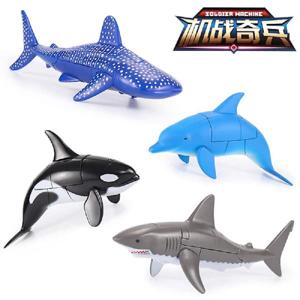 Transformationsleksaker med havsdjur - Späckhuggare, Delfin, Vithaj - Transformationsleksaker i plast - Actionfigurer för pojkar dolphin