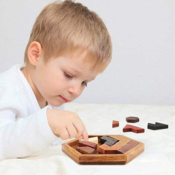 Kuusikulmio Tangram-Puuhakset Puupelit Lapsille ja Aikuisten Haastavat Puupelit Aikuisten Aivojumppa-Puuhakset Palapelit