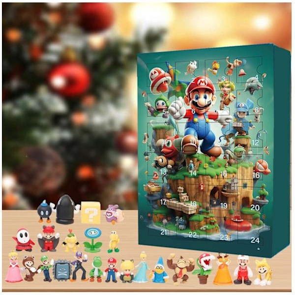 Julkalender 2024 med 24 stycken Mario Julkalender 24 Dagars Nedräkning Kalender Blind Box Semestergåvor Barn Vuxna 1