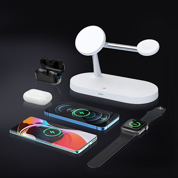 3-i-1 Magsafe Trådløs Lader iPhone / Apple Watch / AirPods - Hvit White Vit