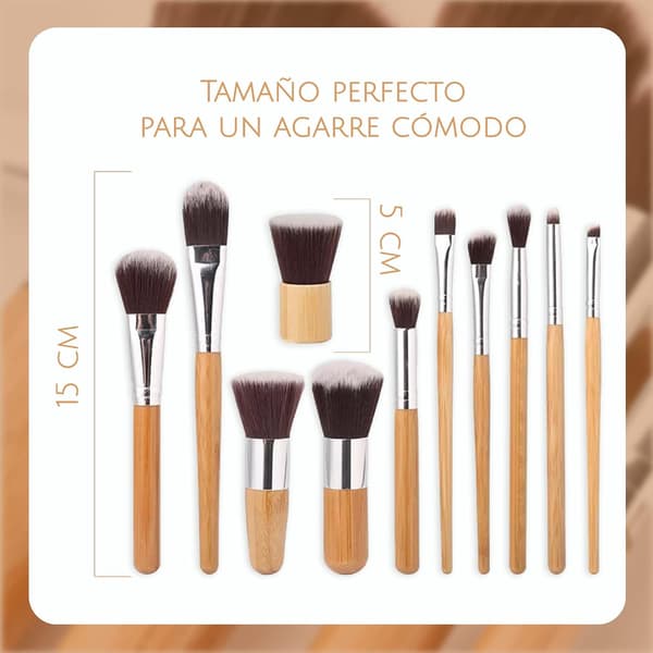 Sæt med økologiske Kabuki-inspirerede bambus makeupbørster til professionel makeup - sæt (makeupbørstesæt)