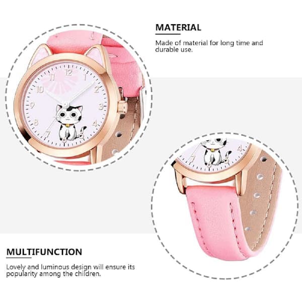 Flickklocka med kattöronformad design Lätt tecknad klocka för barn Present