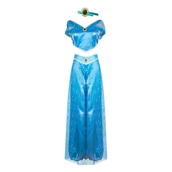 Aladdin Jasmine Prinsesse Kostyme Kjole Cosplay Rekvisita Voksen Grønn Y Mørk Blå dark blue XL