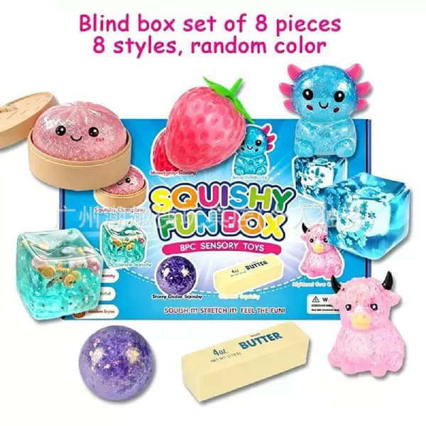Mystery Blind Box Squishy Set - Långsamt stigande maltos stressavlastningsleksaker - Välj stil 8 items B