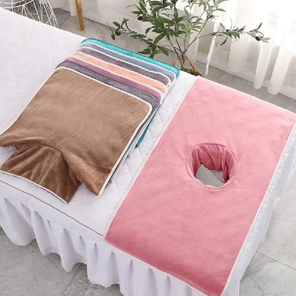 40*80cm Skjønnhet SPA Massasjebord Plank Klut Ansiktshåndkle med Hull White
