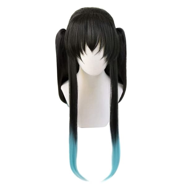 Unisex japansk anime cosplay paryk lang gradient sort blåt hår med haleklemmer (sort)