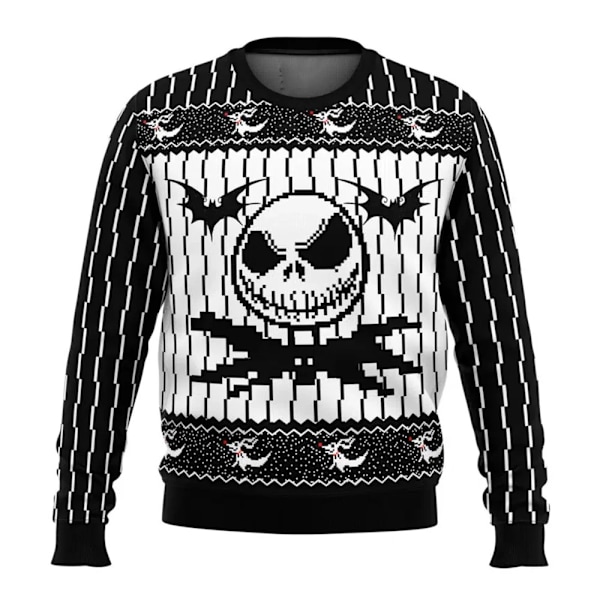 Flerfargede Julegenser med Flaggermus for Menn - 3D Pullover S Bat Black and White