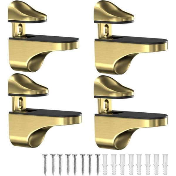 Glashyllkonsoler, 4-delade justerbara flytande hyllkonsoler, monteringskonsoler, väggmonterade glashyllkonsoler, guldfinish Gilded