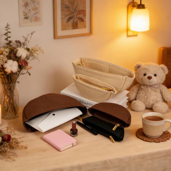 Lille filt taske organizer indsats sort 8,5 cm