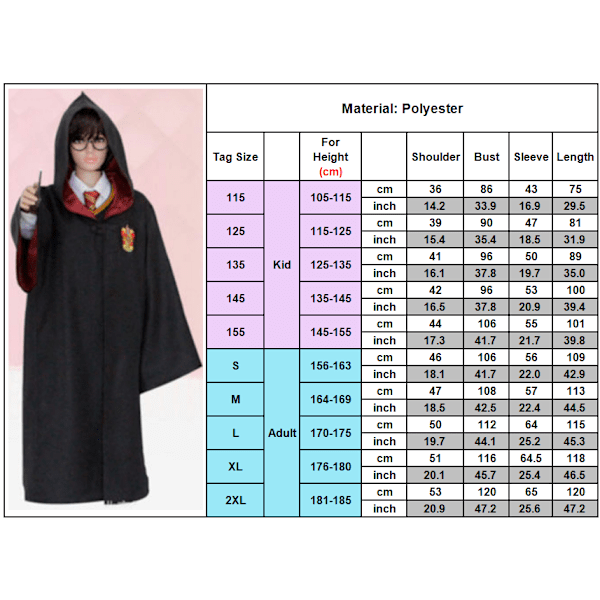 Harry Potter-serie frakk - Unisex kappe Halloween-kostyme - Harry P gul ida yellow 155cm