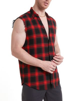 Ærmeløs skjorte til mænd med knapper, ternet afslappet flannelvest blå Blue M