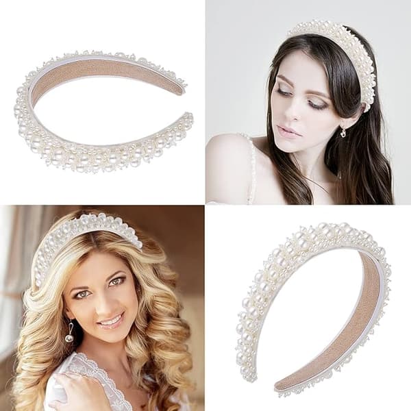 1 stk. simuleret perle-tiara, bredt hårbånd, bryllupsperler