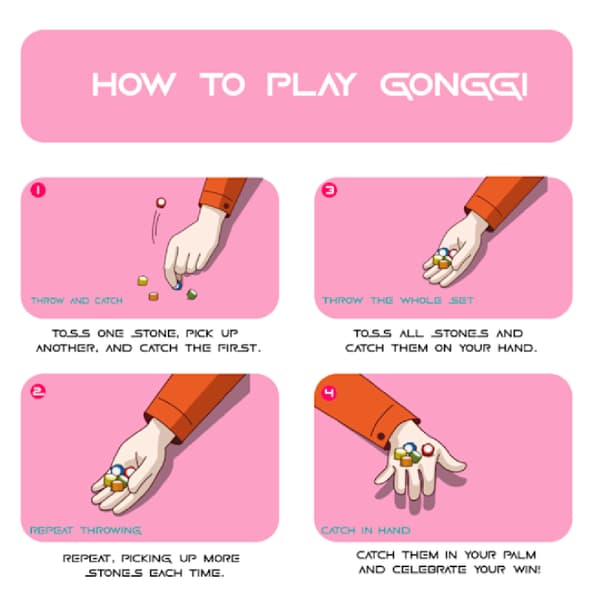 Koreansk Traditionelt Gonggi Spil – Stenfangst Spilsæt - Gonggi Sten Kaste Spil Inspireret af Squid Game 2 (5 stk + Base) triangle