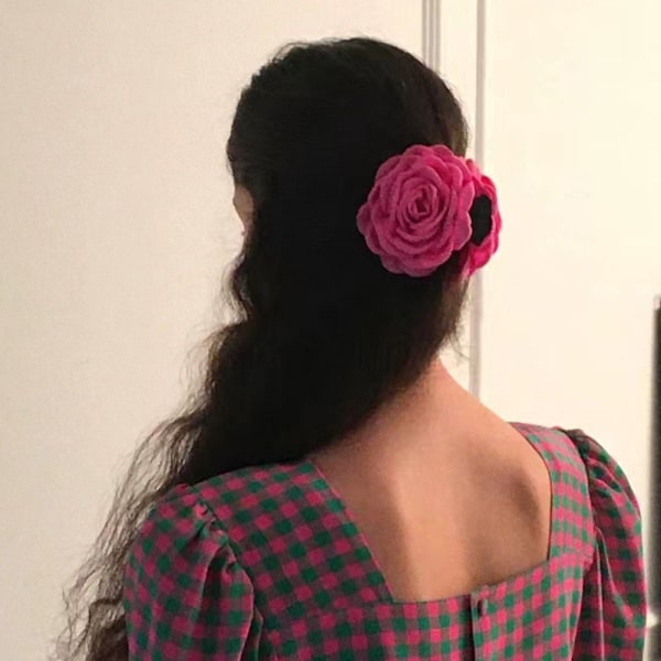 Ros Krabba Blomma Hårklämma ROSRÖD 12CM rosenröd rose red 12cm