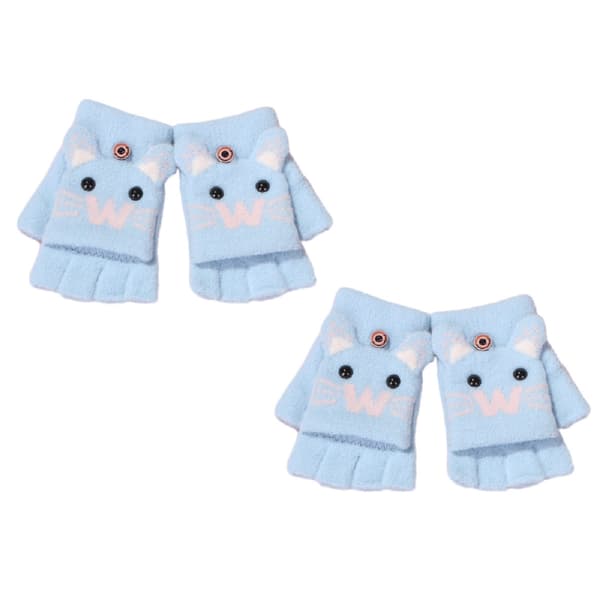 2st Vinterstickade handskar för barn, förtjockade ullhandskar, öppna fingerhandskar för barn Baby blue