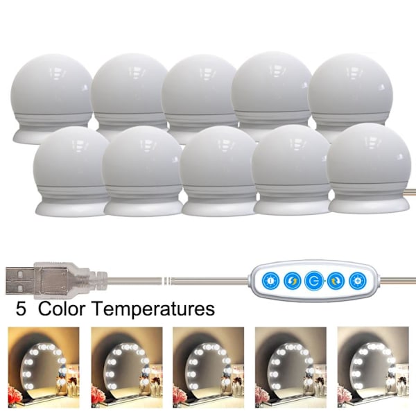 Hollywood Sminkspegel Ljussats 5V USB 5 färger 2200 K - 6000 K
