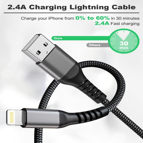 2025 Seneste Model iPhone Opladerkabel 3M [MFi Certificeret], USB til Lightning Kabel 3M Langt iPhone Opladerkabel Hurtig Opladning Kabel Nylon