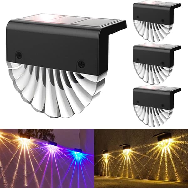 Udendørs solcellelamper, solcellehegnslamper, varm hvid/farve, IP65 vandtæt solcelle LED væglampe (4-pak)