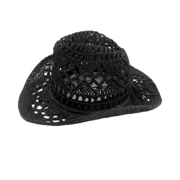 Stråcowboyhatt, ihålig solhatt med bred brätte, svart-FY- Black