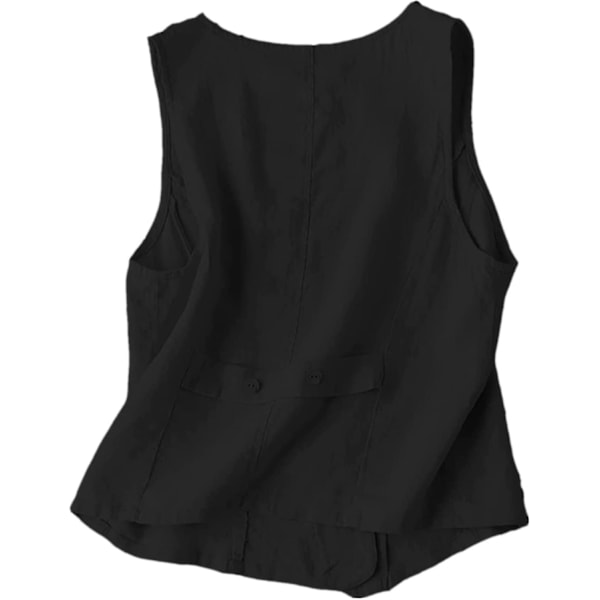 Naisten Puuvillapellava Liivi Rento Löysä V-kaula Sleeveless Liivi Takki Musta Black S