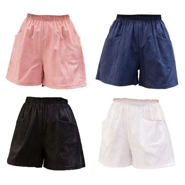 4-pakning med hverdagsshorts for kvinner. Elastiske strandshorts for sommeren. S